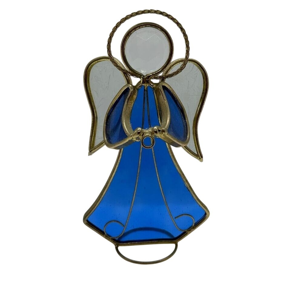 Stained Glass Angel Blue Vintage Handcrafted Stained Glass Halo Decor Suncatcher